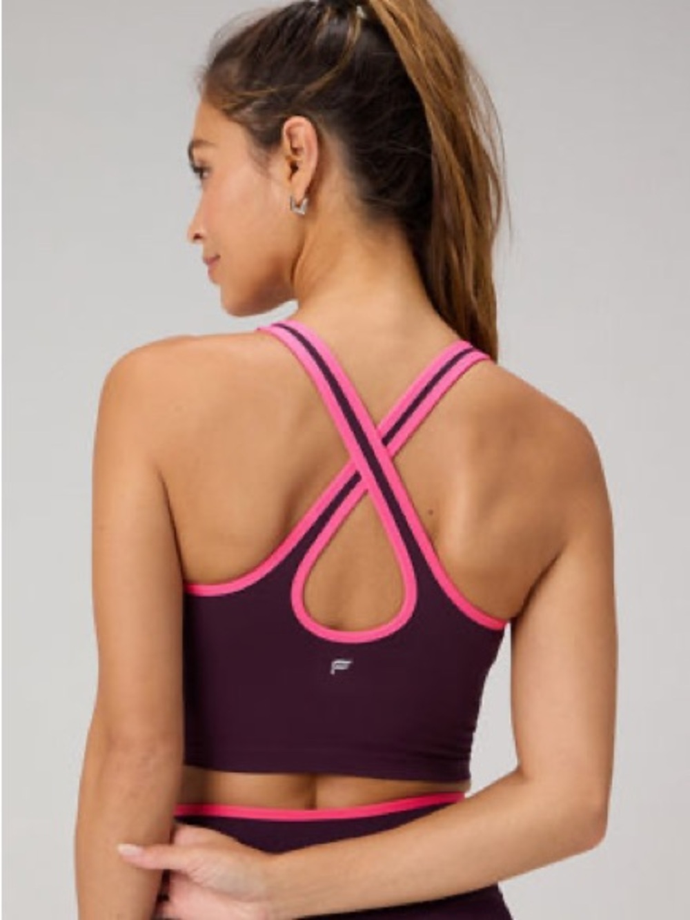Fabletics Plum Sports Crop with Pink Trim - Picture 3 of 8